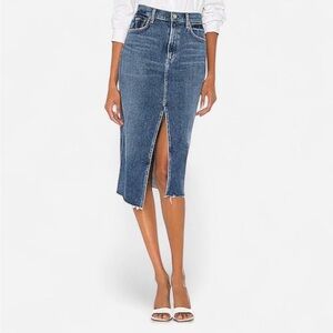 Citizens Of Humanity Blue Denim Asymmetrical MidiSkirt Front Slit Size 6/ 28”